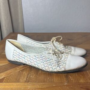 Vintage De Palma summer White and Gray Woven Flats with Lace-Up Design